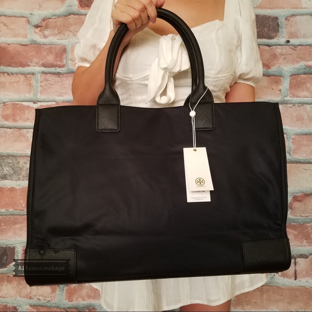 Tory Burch ella nylon tote black shoulder bag - Picture 2 of 10
